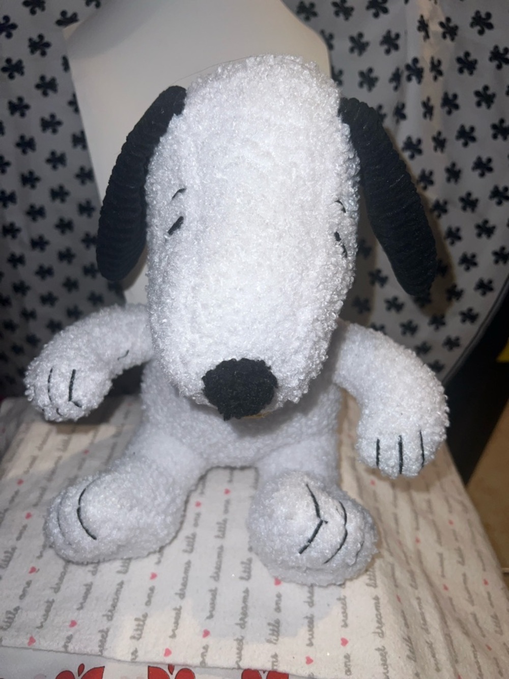 Snoppy Plush White and Black Dog Stuffed Toy - Soft Cuddly Pet Plush